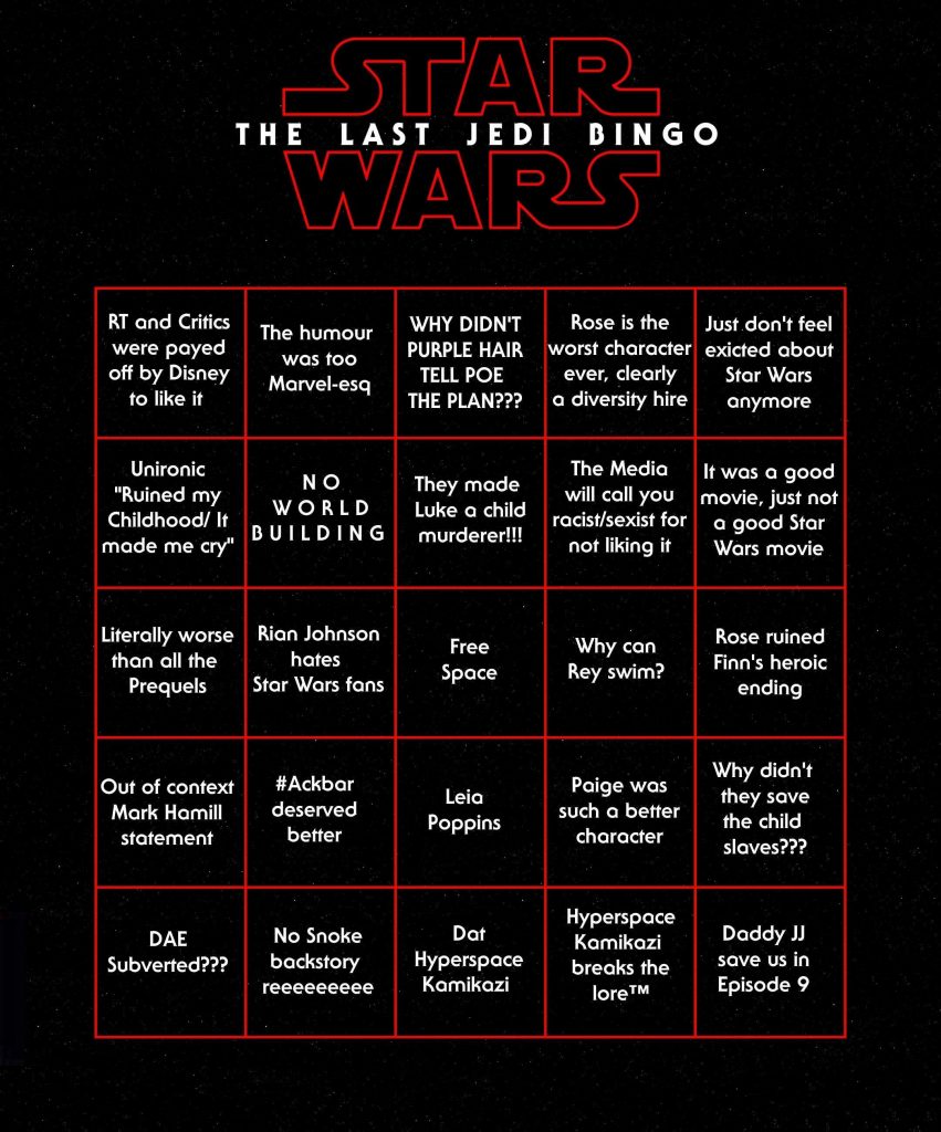 Star Wars fun Bingo Sheet